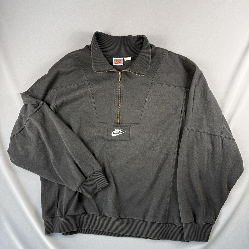 Vintage Nike Sweatshirt Mens Large Gray 1/4 Zip High Neck Pullover Fleece 90s